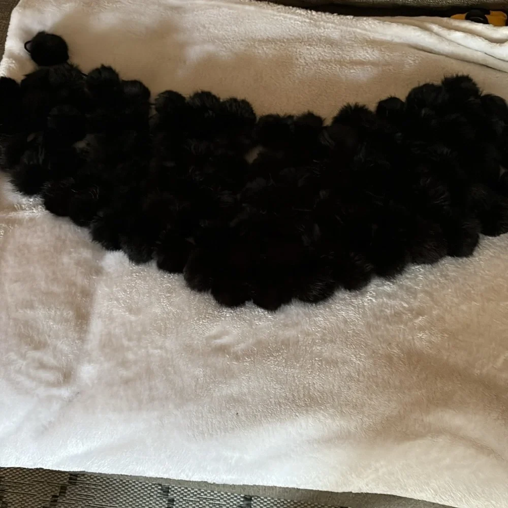 100% Rabbit Fur Pom Pom Scarf w Shawl  - Black & Brown Cejon Accessories ??